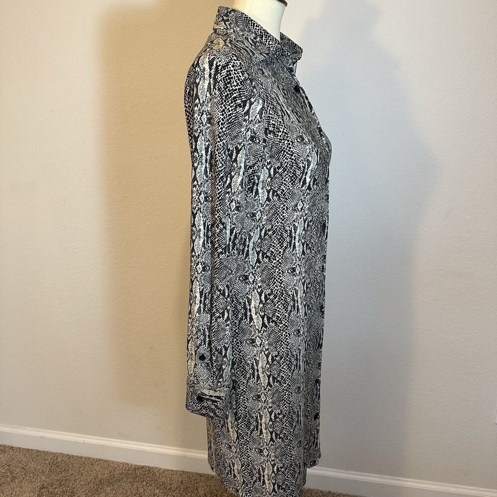Norma Kamali Snakeskin Long Sleeve Dress Bodycon Button Up Gray Jersey Stretchy - Picture 5 of 13